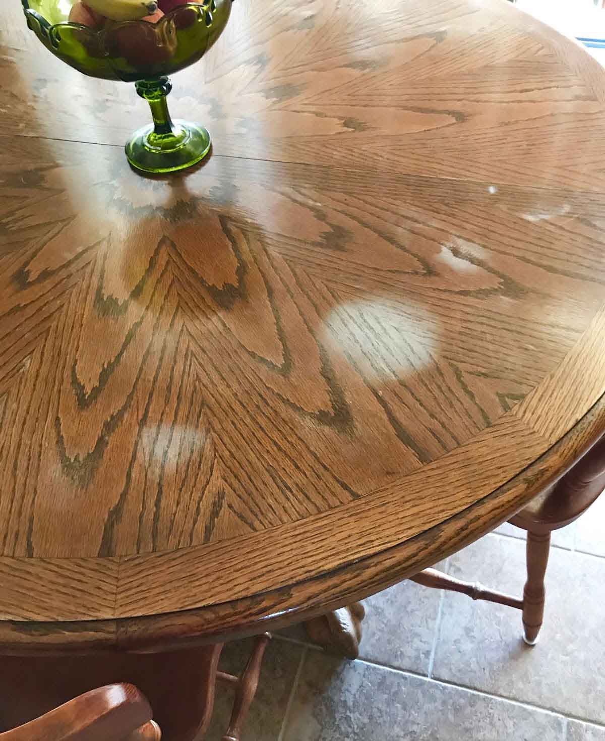 how to remove white spots from wood table